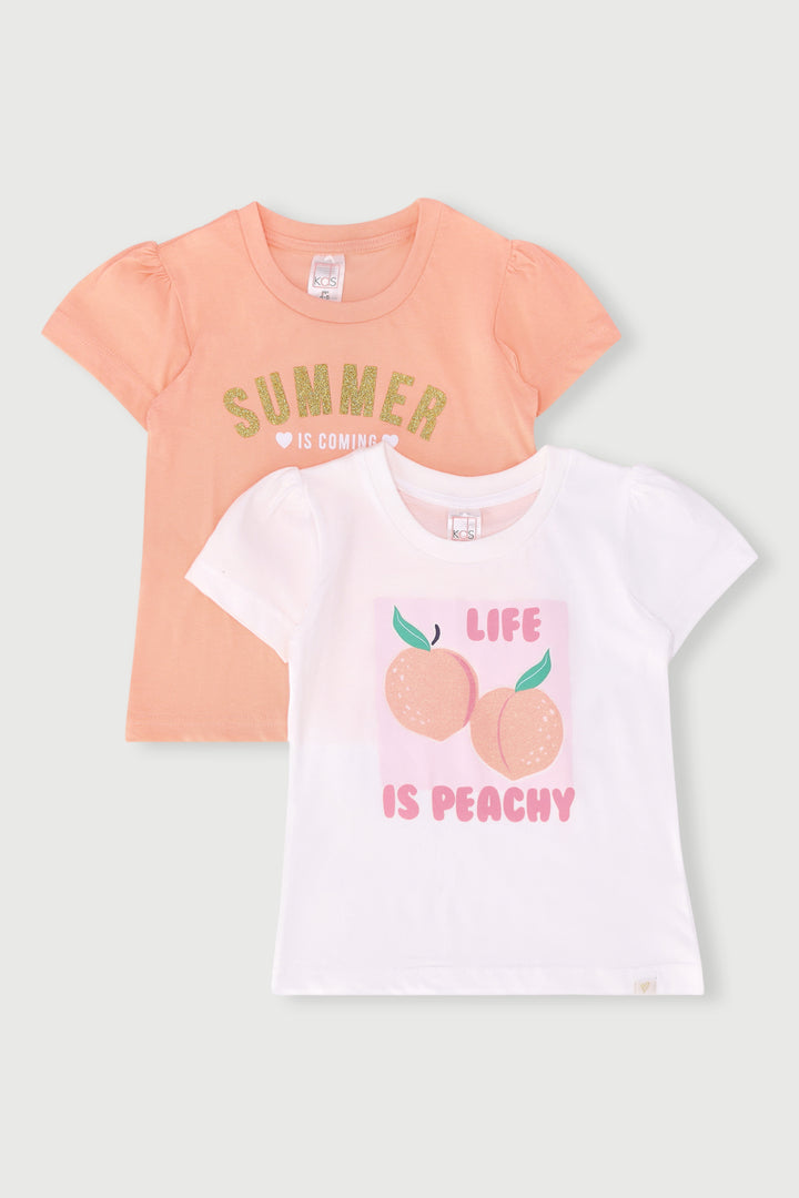 Pre-Girls 2 Pack Papaya Tee - Peach