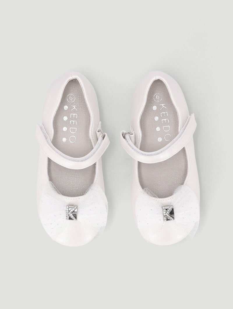 Pre-Girls Keedo Girls Shimmer Bow Pump - Cream