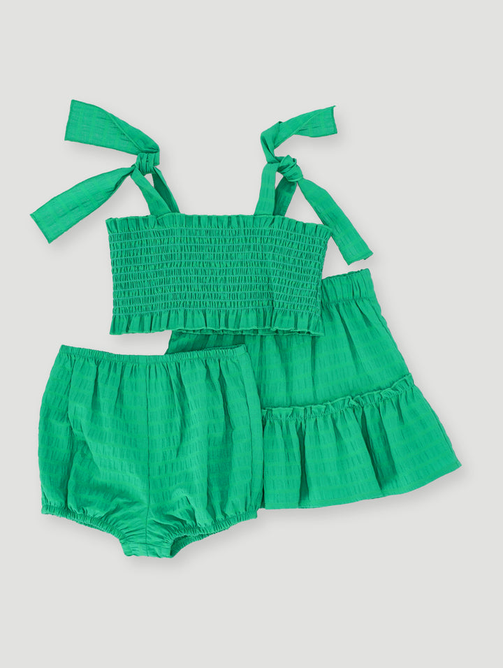 Baby Girls Anglaise Skirt With Bloomers Set  - Green
