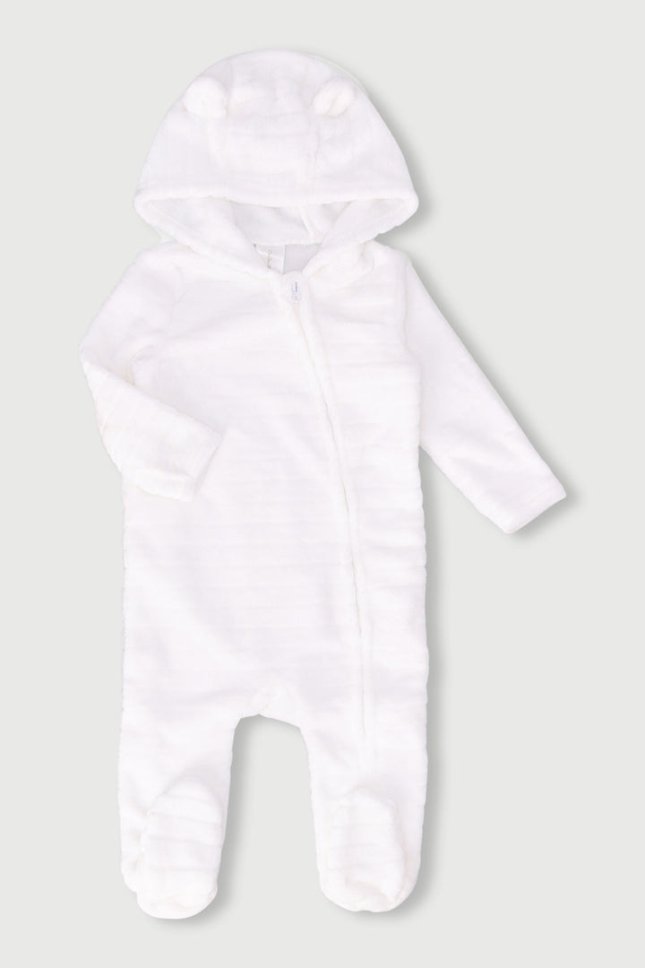 Baby Boys Embossed Hooded Babygrow - White