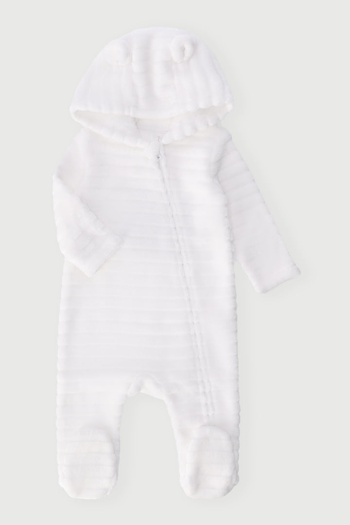 Baby Boys Embossed Hooded Babygrow - White