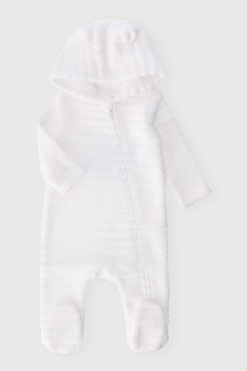 Baby Boys Embossed Hooded Babygrow - White