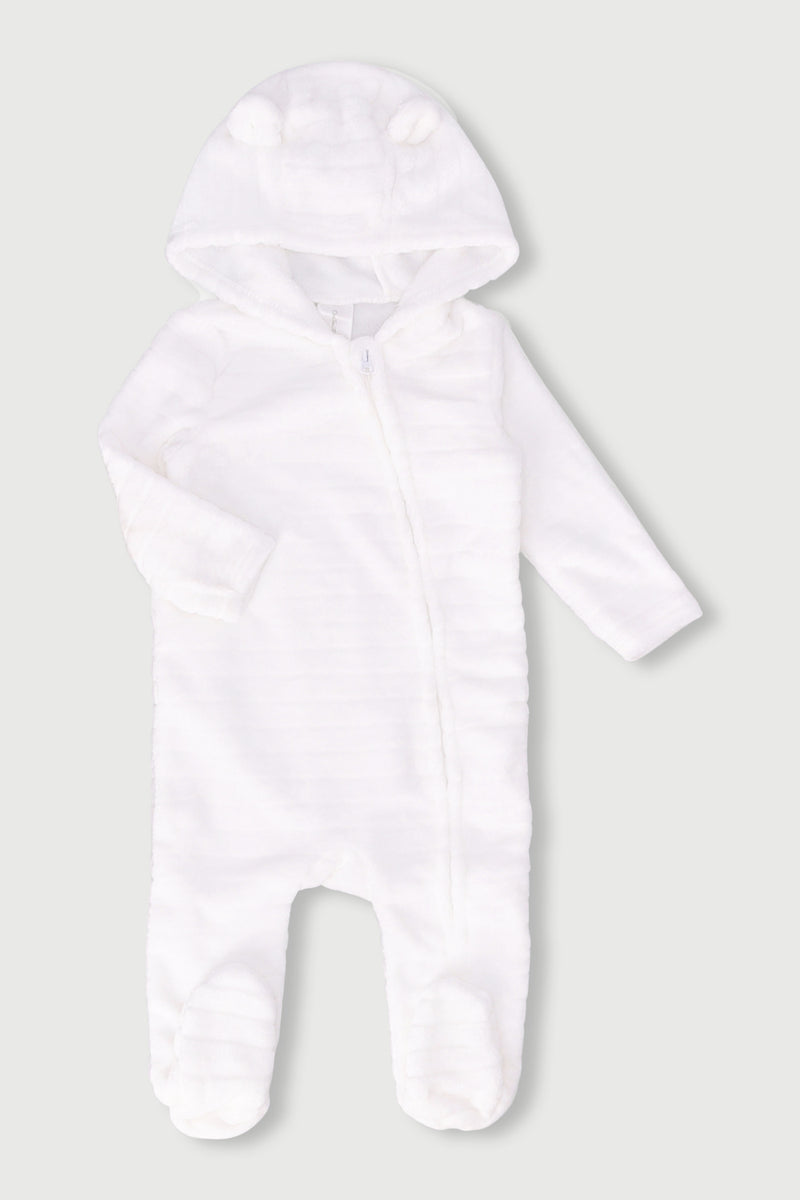 Baby Boys Embossed Hooded Babygrow - White
