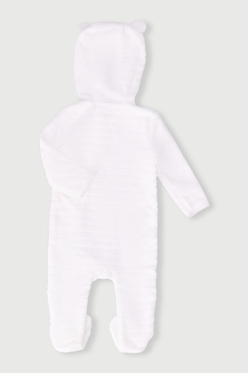 Baby Boys Embossed Hooded Babygrow - White
