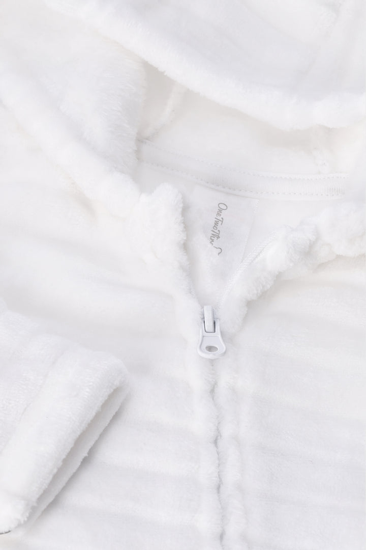 Baby Boys Embossed Hooded Babygrow - White