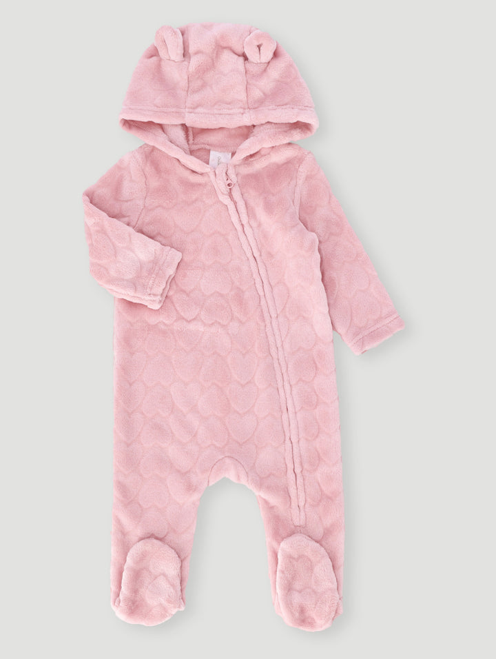Baby Girls Embossed Hooded Babygrow - Pink