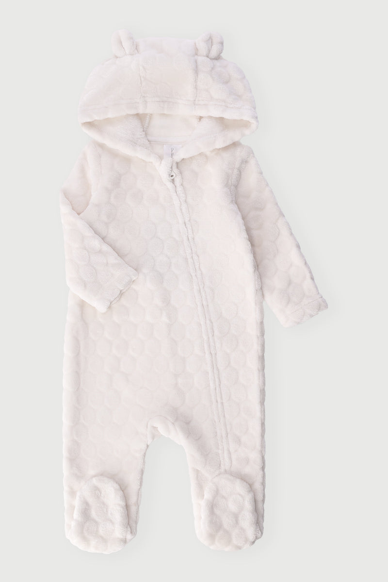 Baby Girls Embossed Hooded Babygrow - Cream