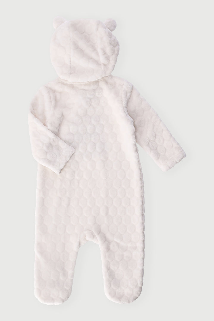 Baby Girls Embossed Hooded Babygrow - Cream