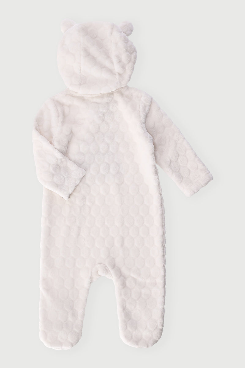 Baby Girls Embossed Hooded Babygrow - Cream