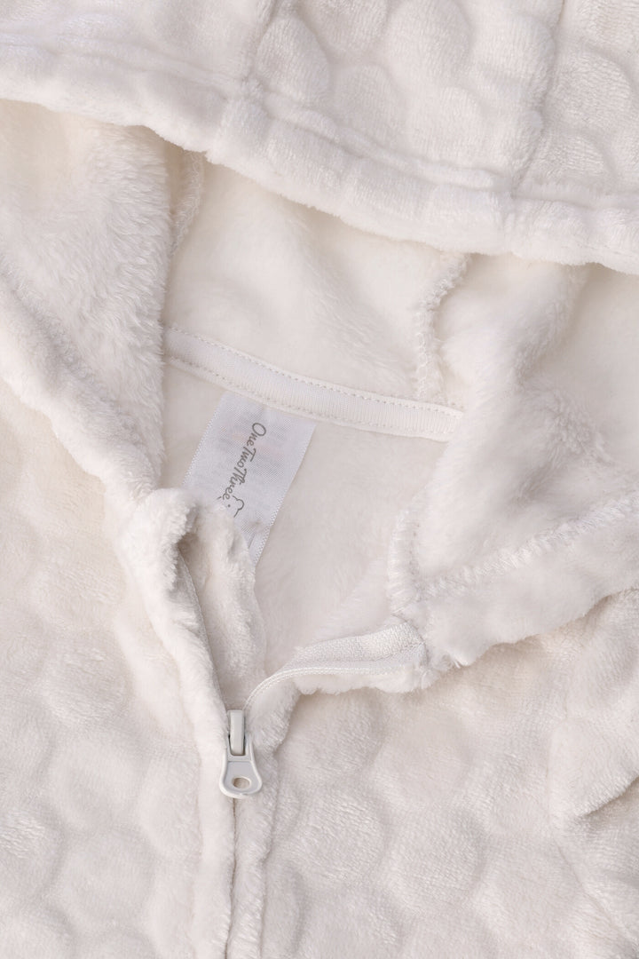 Baby Girls Embossed Hooded Babygrow - Cream