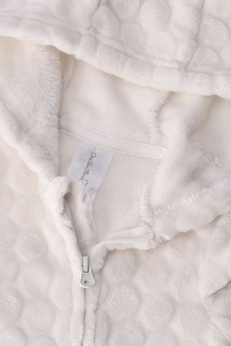 Baby Girls Embossed Hooded Babygrow - Cream