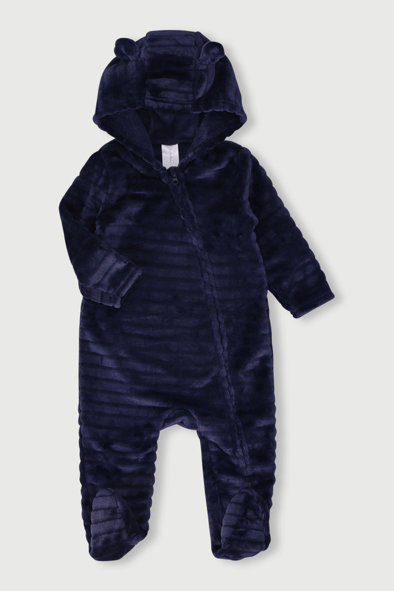 Baby Boys Embossed Hooded Babygrow - Navy