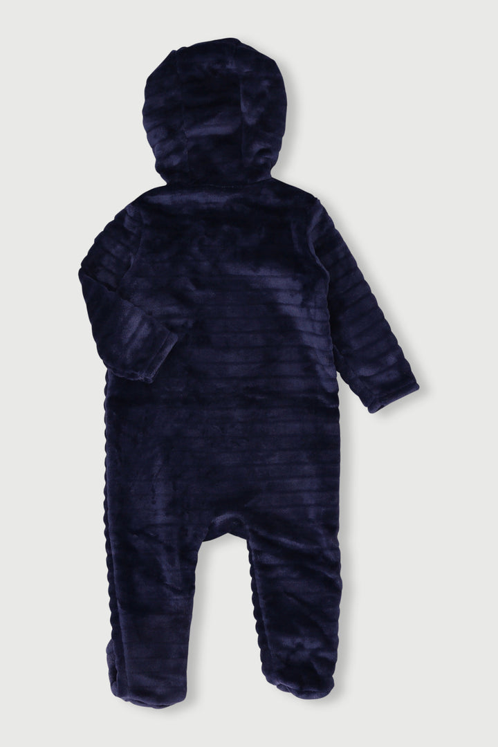 Baby Boys Embossed Hooded Babygrow - Navy