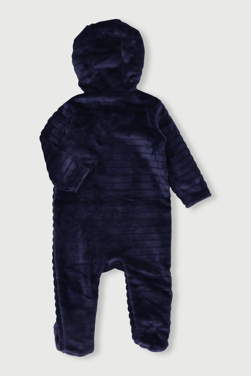 Baby Boys Embossed Hooded Babygrow - Navy