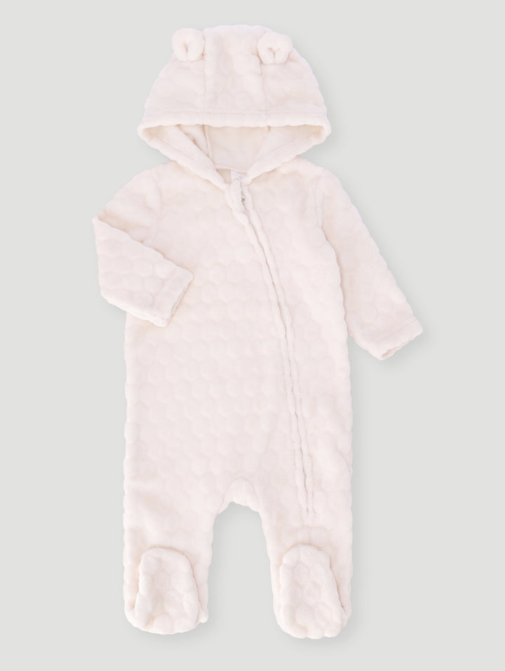 Baby Girls Embossed Hooded Babygrow - Cream