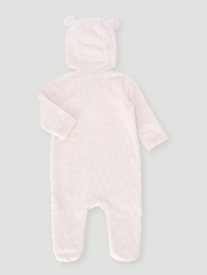 Baby Girls Embossed Hooded Babygrow - Cream