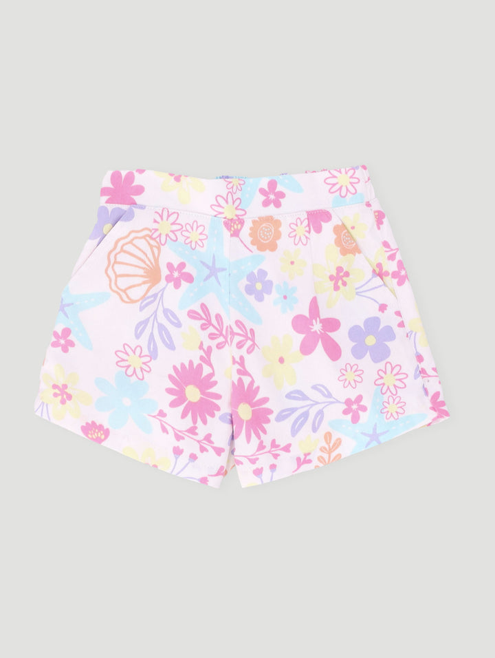 Pre-Girls Floral Shell Paperbag Twill Short - White