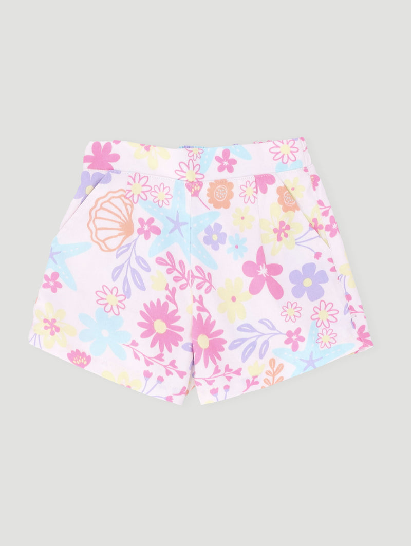 Pre-Girls Floral Shell Paperbag Twill Short - White