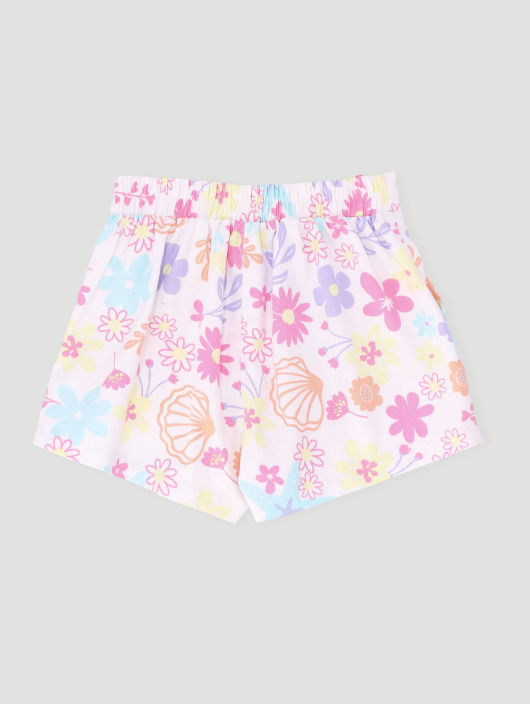 Pre-Girls Floral Shell Paperbag Twill Short - White