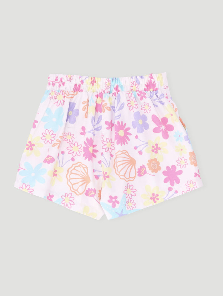 Pre-Girls Floral Shell Paperbag Twill Short - White