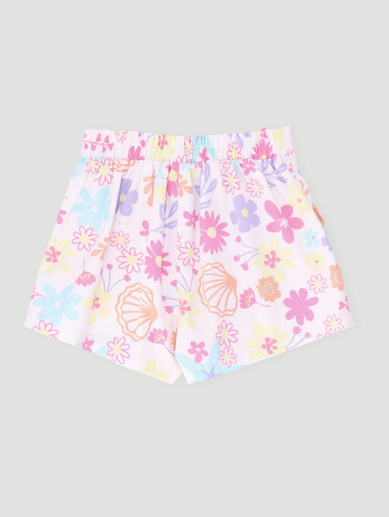 Pre-Girls Floral Shell Paperbag Twill Short - White
