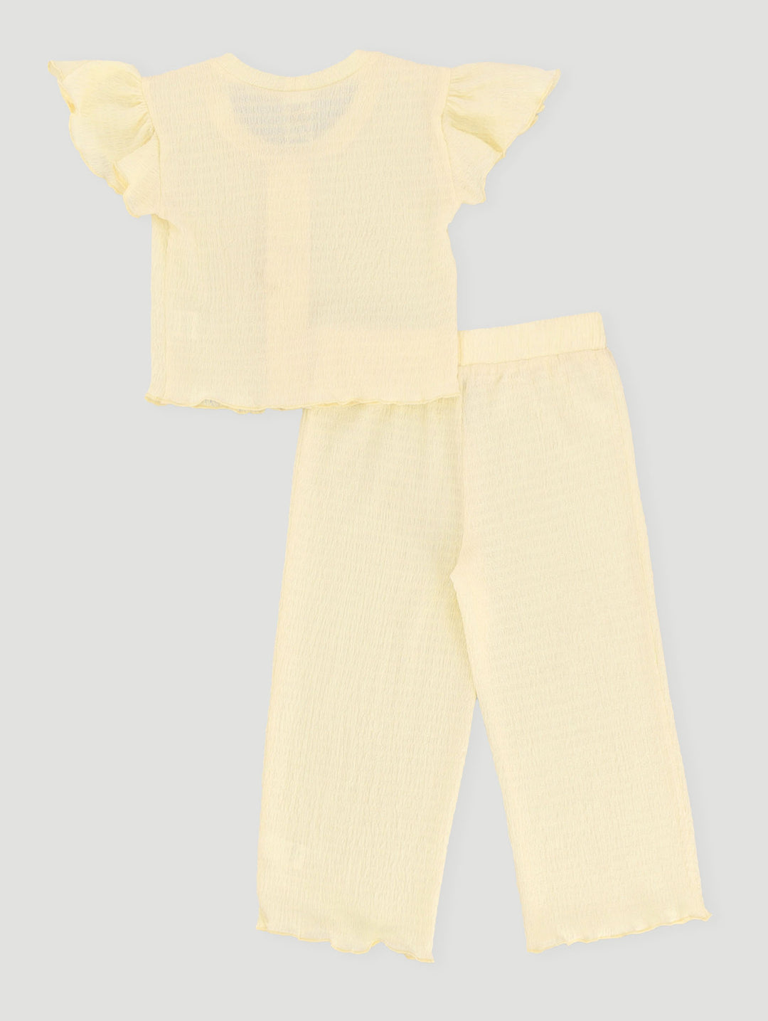 Pre-Girls Bow Top & Wide Leg Pants Set - Yellow