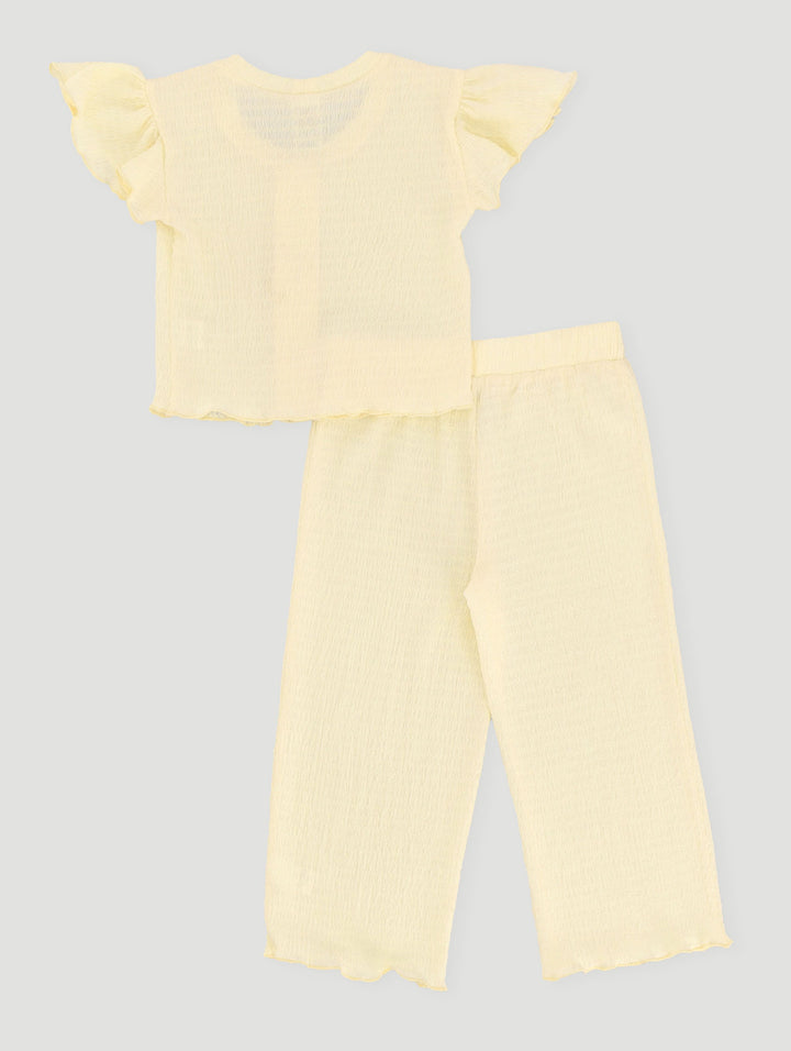Pre-Girls Bow Top & Wide Leg Pants Set - Yellow