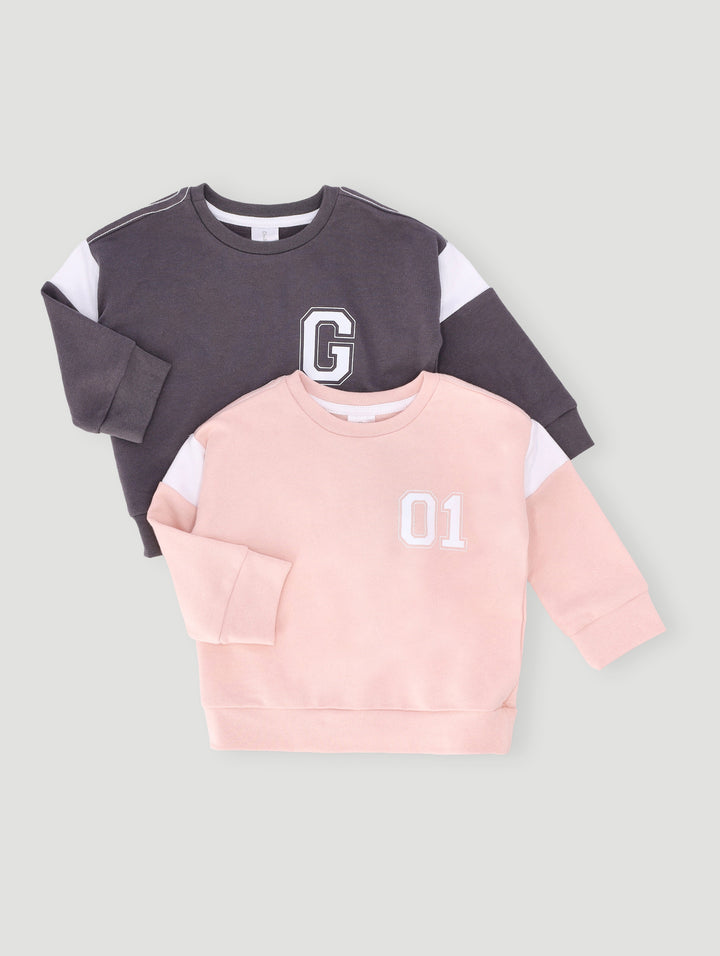 Baby Girls 2 Pack Sporty Sweat Top - Marble Charcoal