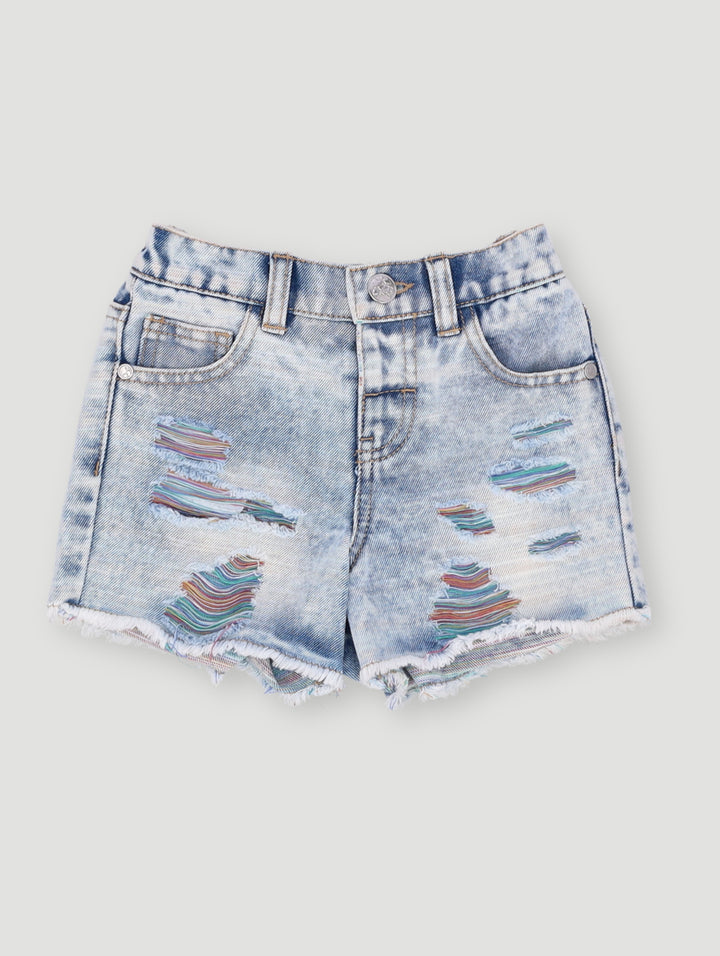 Pre- Girls Colour Thread Shorts - Denim