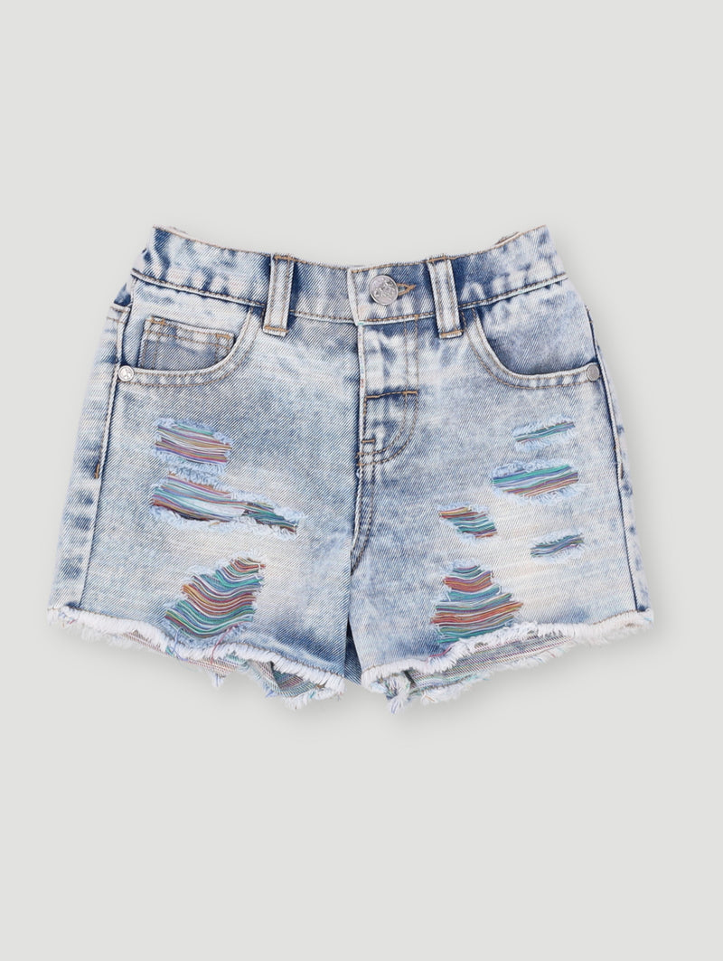 Pre- Girls Colour Thread Shorts - Denim