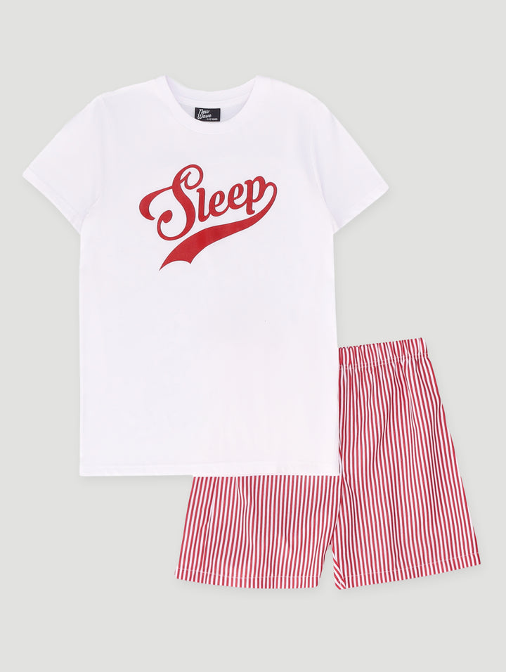 Boys Short Sleeve Sleep Set - Red/White