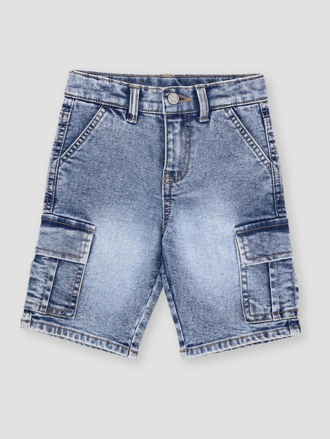 Pre-Boys Stone Wash Cargo Denim Short - Dark Blue
