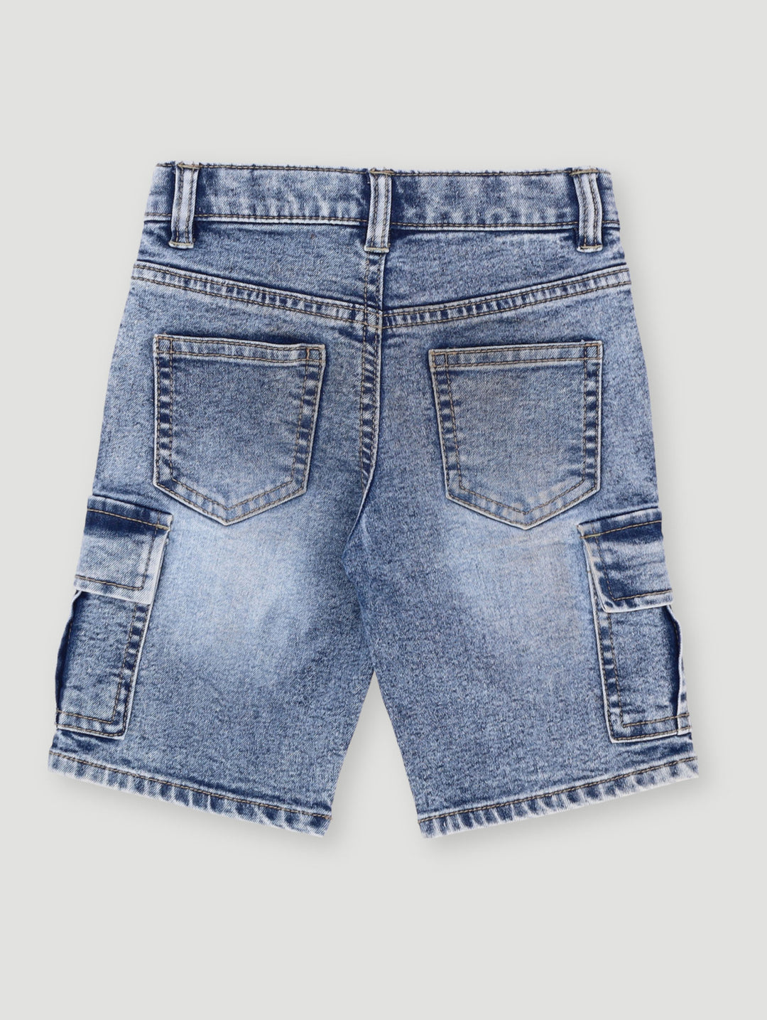 Pre-Boys Stone Wash Cargo Denim Short - Dark Blue