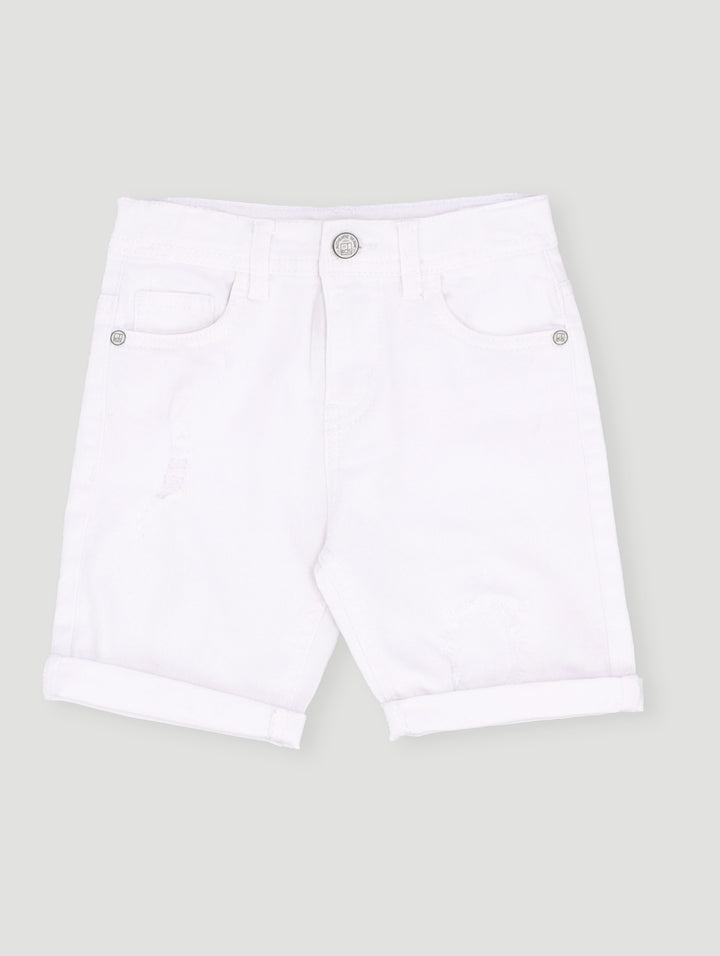 Pre- Boys Rip Denim Short - White