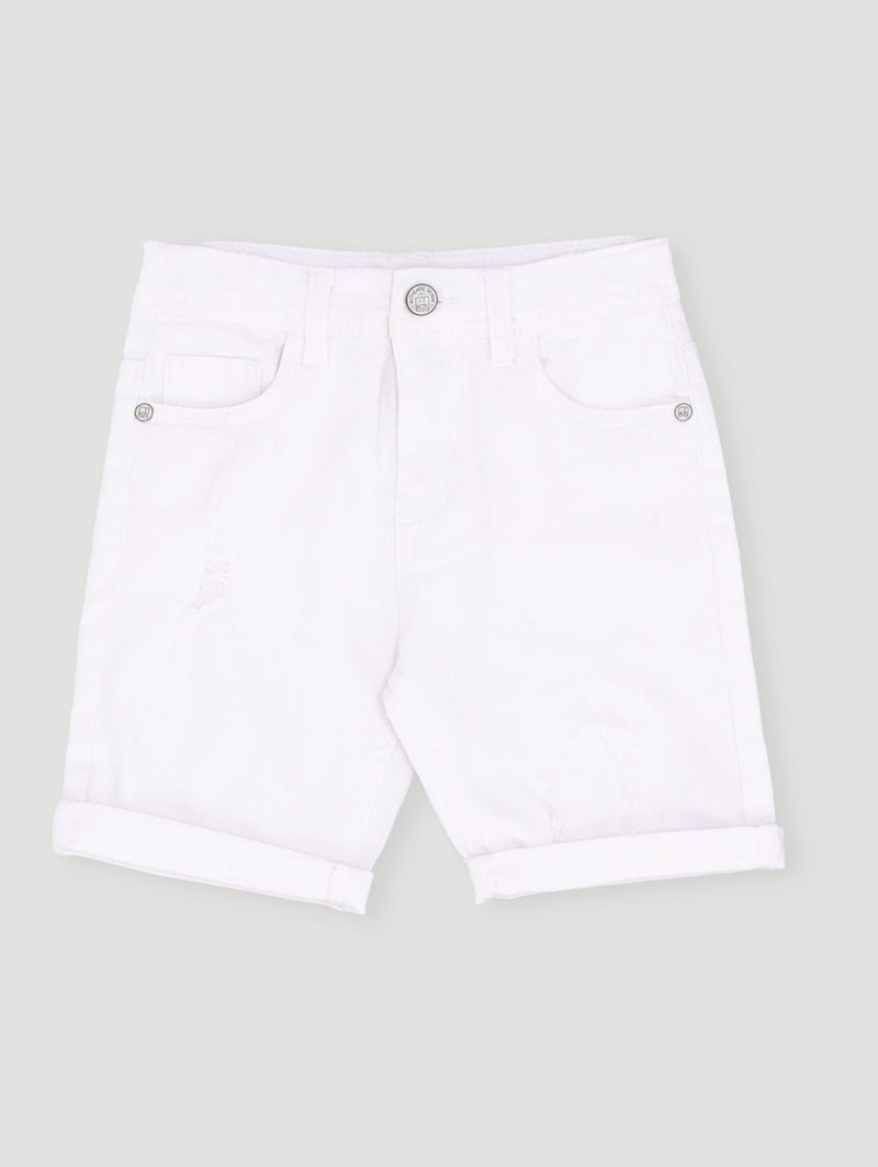 Pre- Boys Rip Denim Short - White
