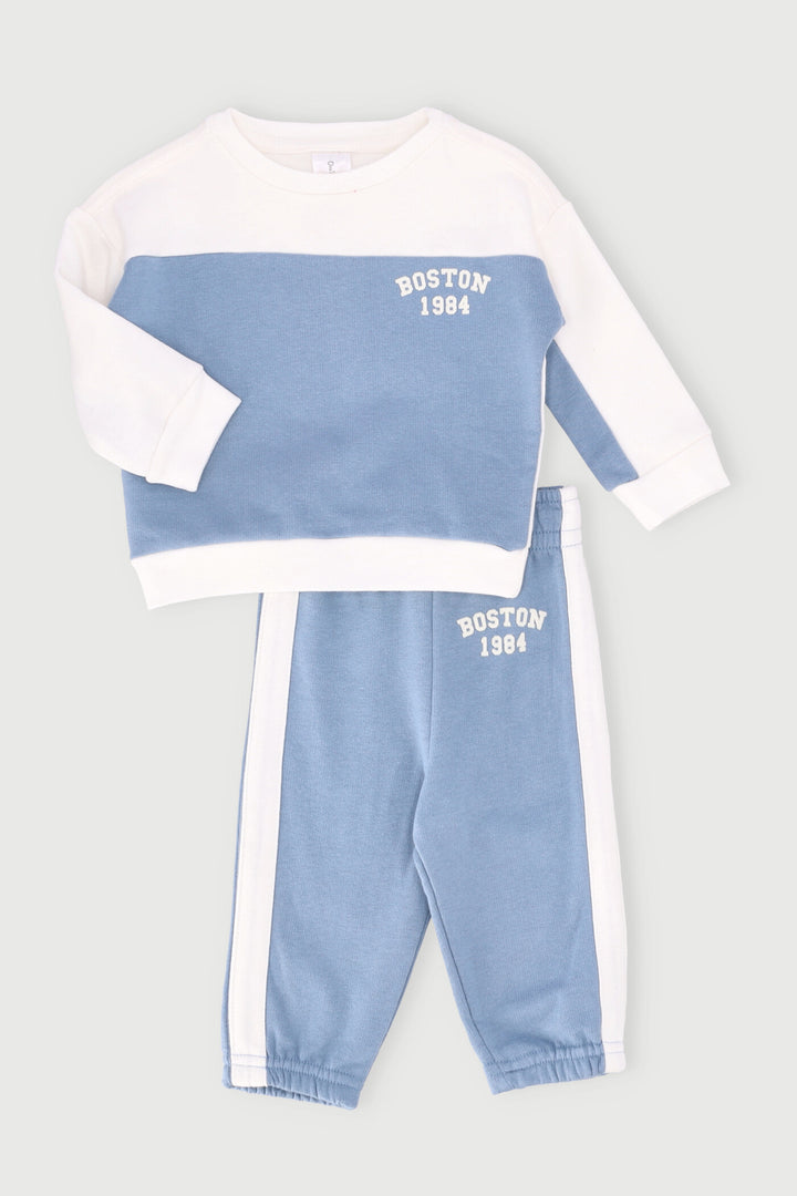Baby Boys Boston Tracksuit - Cream/Blue