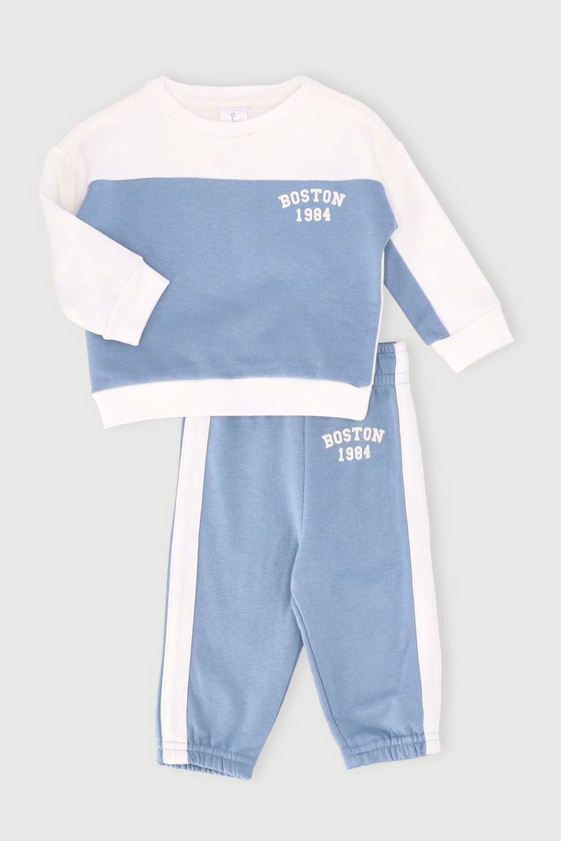 Baby Boys Boston Tracksuit - Cream/Blue