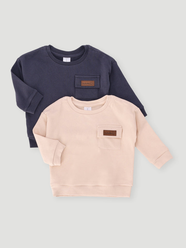 Baby Boys 2 Pack Utility Bear Top - Cream/Grey