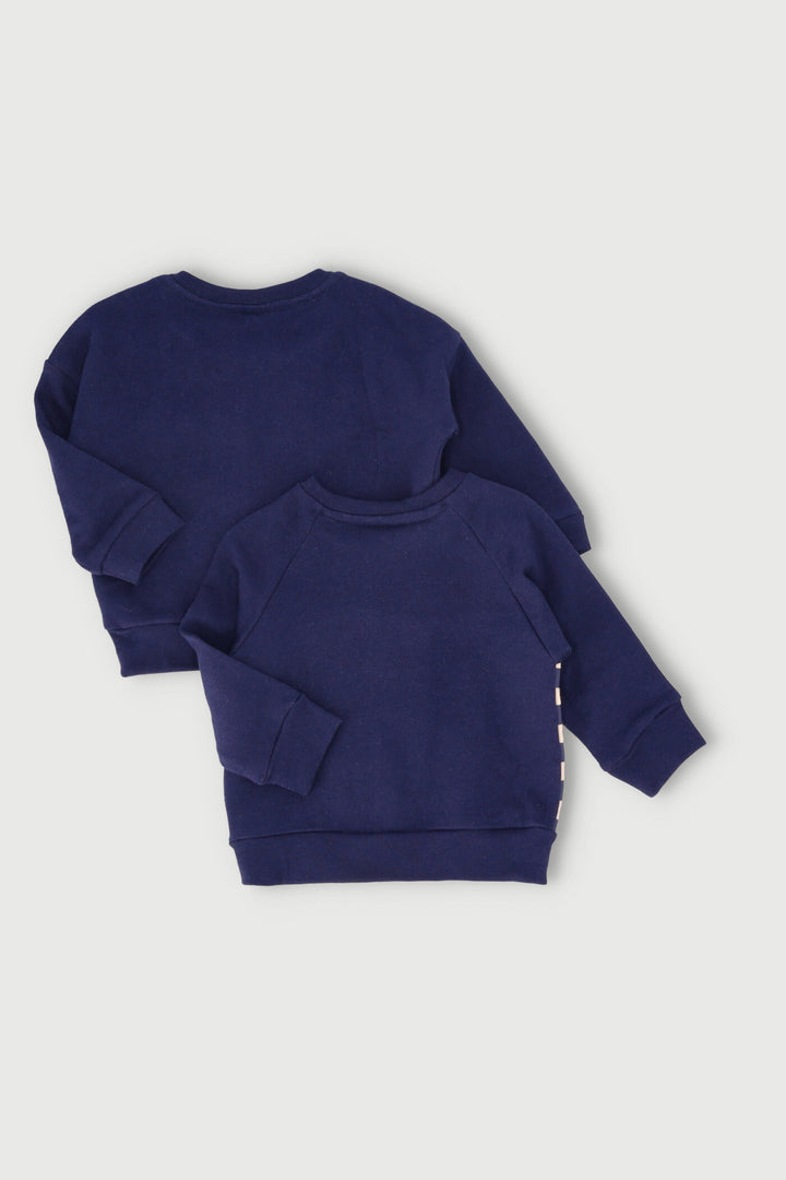 Baby Boys 2 Pack Brushed Fleece Dude Sweat Top - Cream/Navy