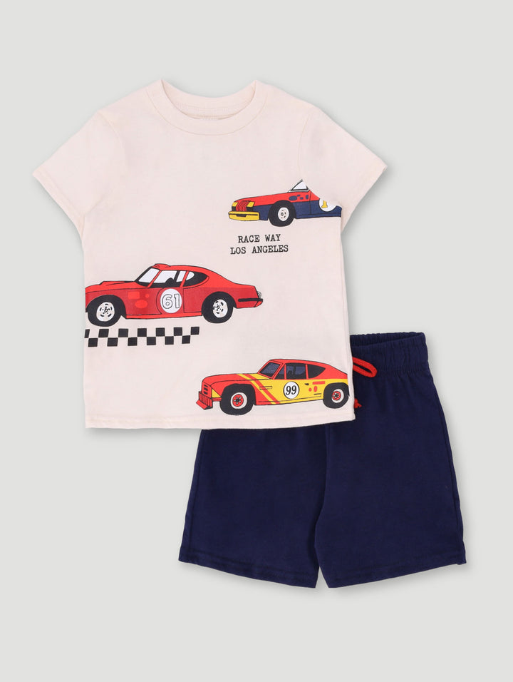 Baby Boys Knit Cars Set - Cream/Navy