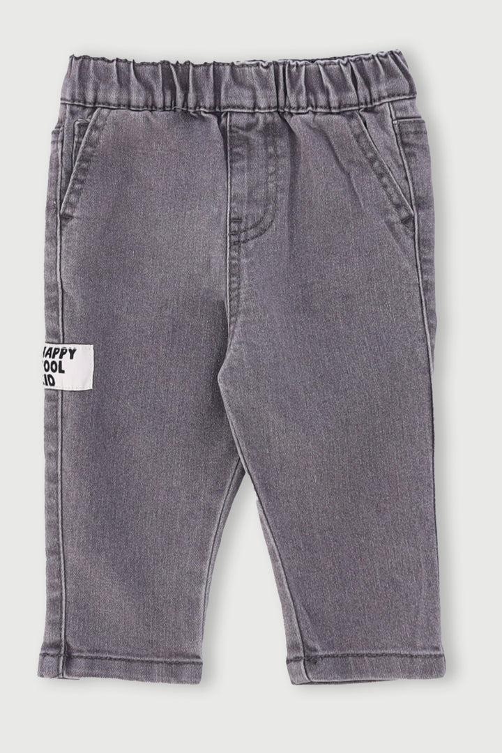 Baby Boys Woven Badge Plain Denim Jogger - Acid Wash