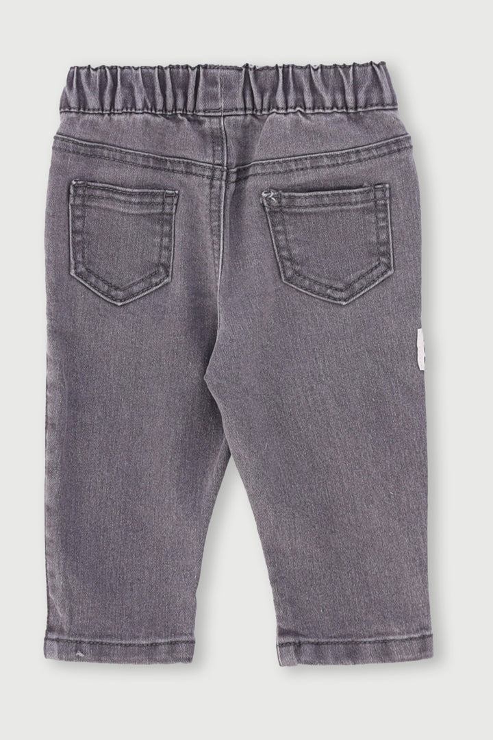 Baby Boys Woven Badge Plain Denim Jogger - Acid Wash