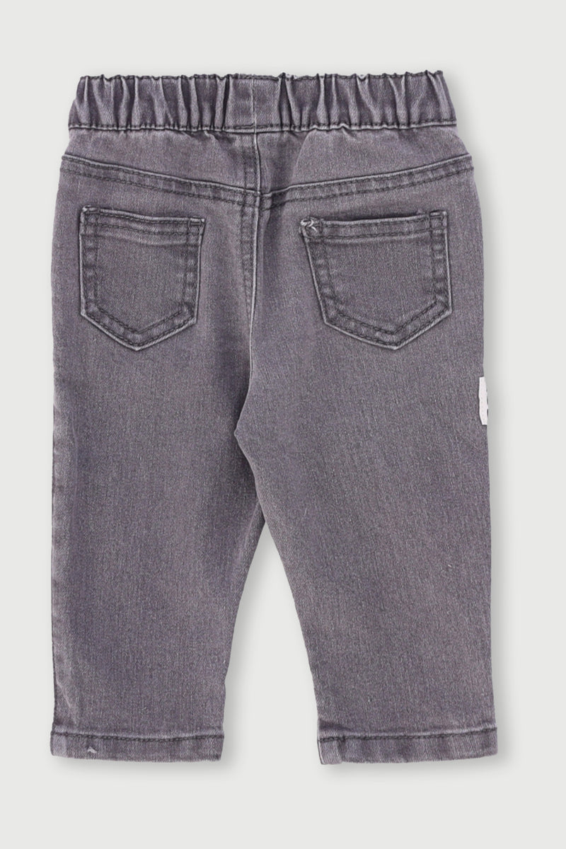 Baby Boys Woven Badge Plain Denim Jogger - Acid Wash