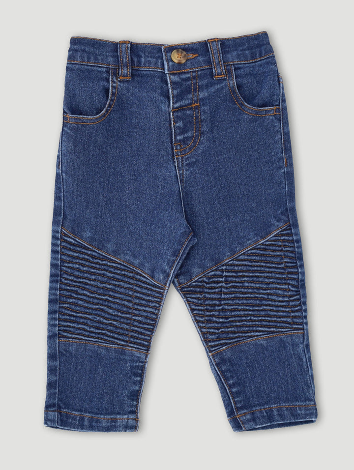 Baby Boys Destress Pleated Denim - Indigo