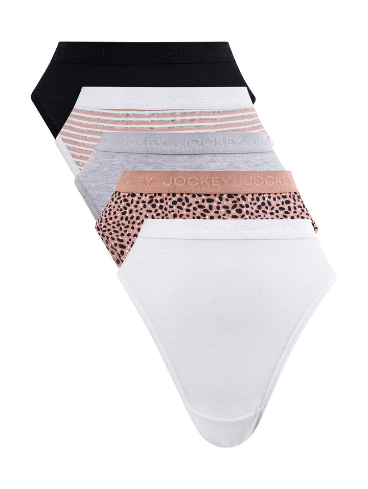 5 Pack Cotton Tonal Hi-Cut Panties - Multi