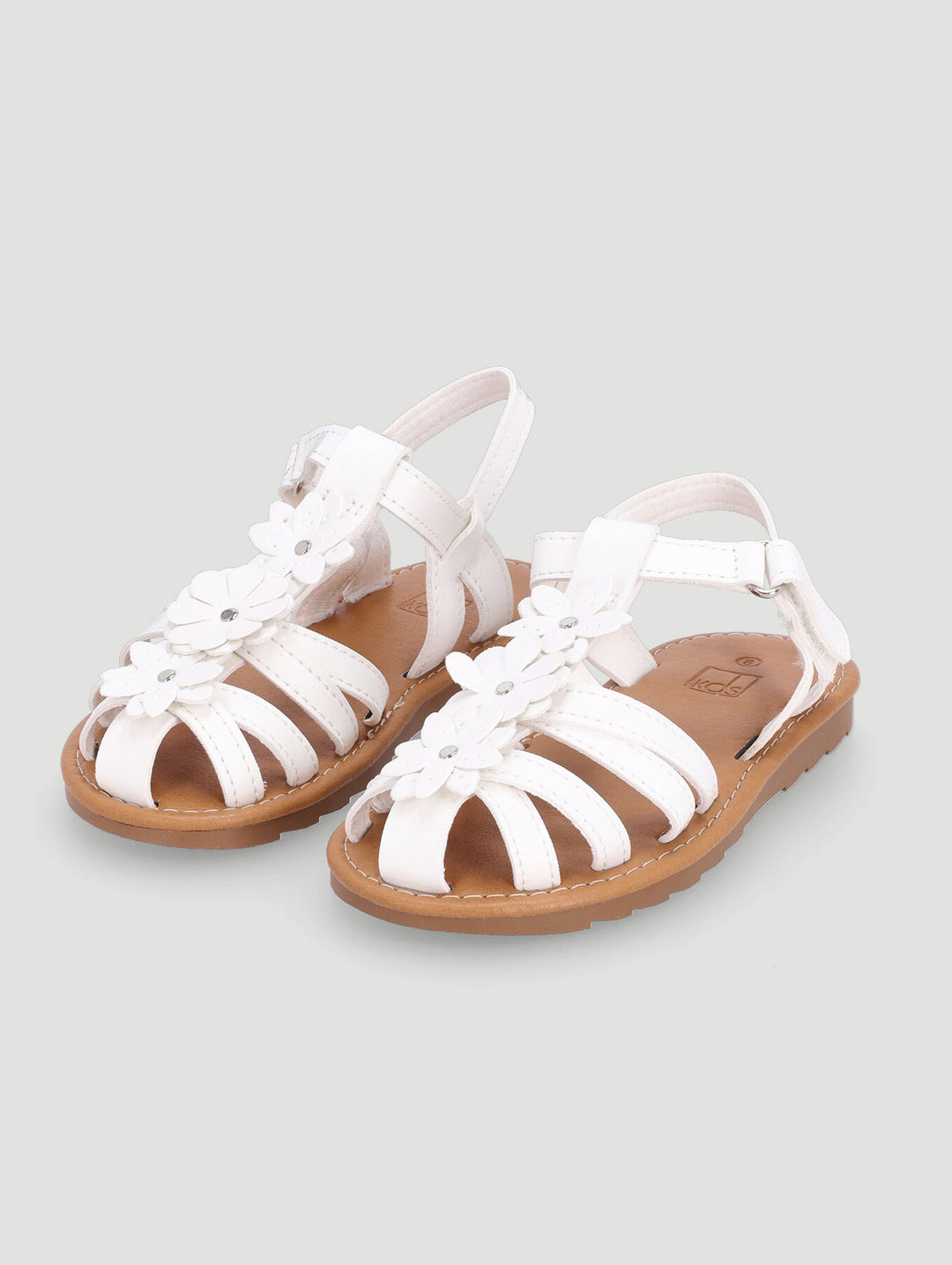 Pre-Girls Flower Caged Sandal - White