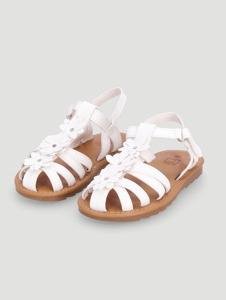 Pre-Girls Flower Caged Sandal - White