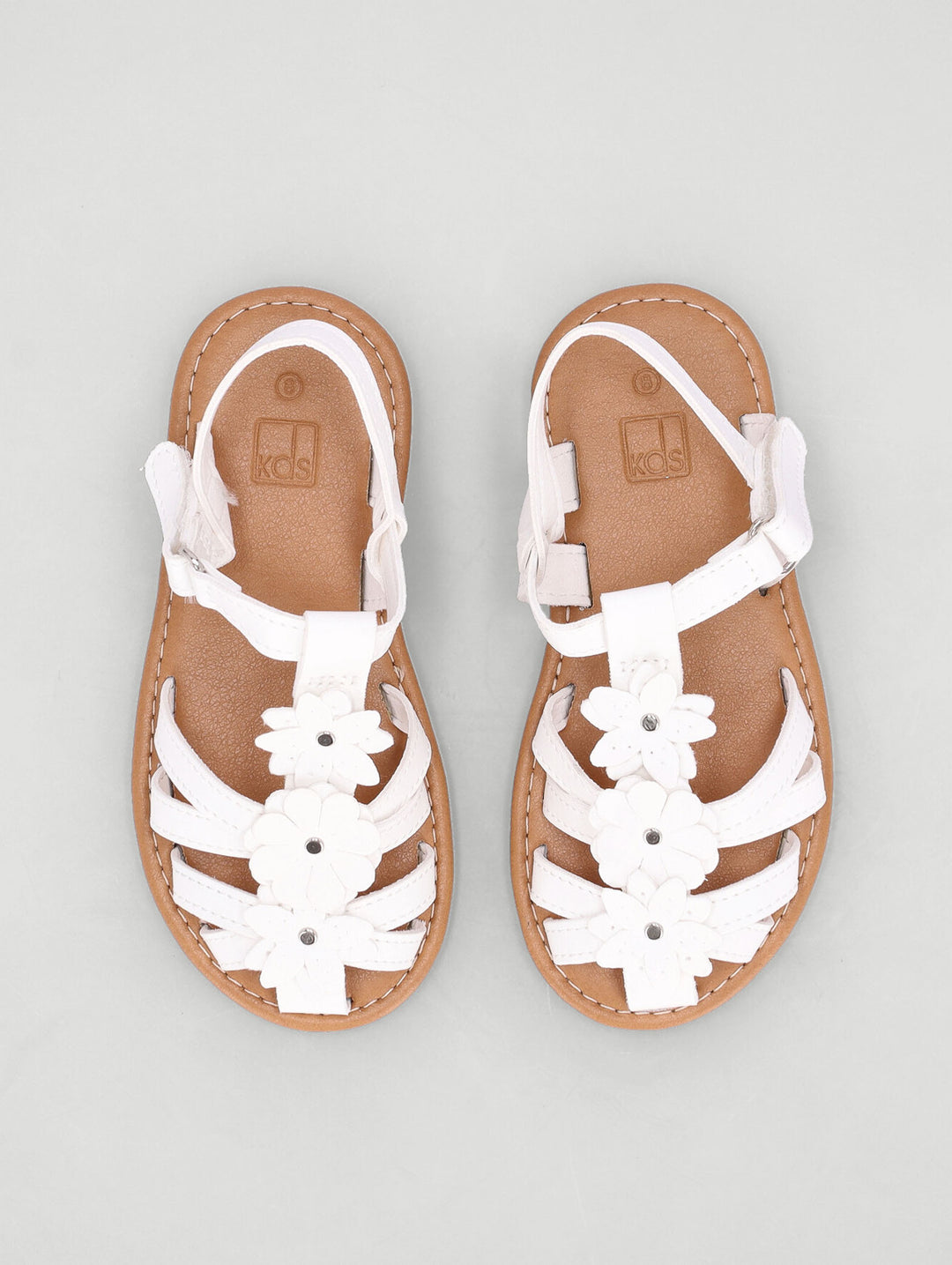 Pre-Girls Flower Caged Sandal - White