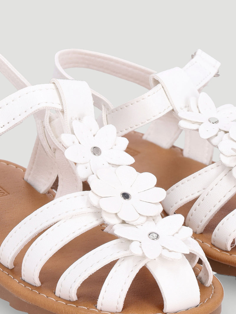 Pre-Girls Flower Caged Sandal - White