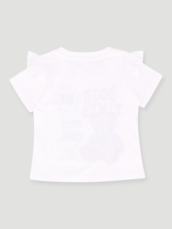 Pre-Girls Shoulder Frill Teddy Tee - White